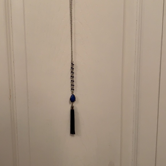Like New Long Length Tassel Necklace with Blue Accents - Picture 11 of 11